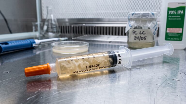 Liquid culture syringe in a flow hood